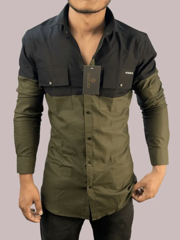 Black_Golden_Corduroy_Dual_Shade_Shirt_For_Men