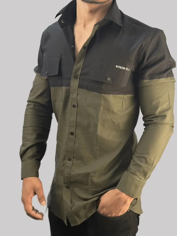 Black_Golden_Corduroy_Dual_Shade_Shirt_For_Men