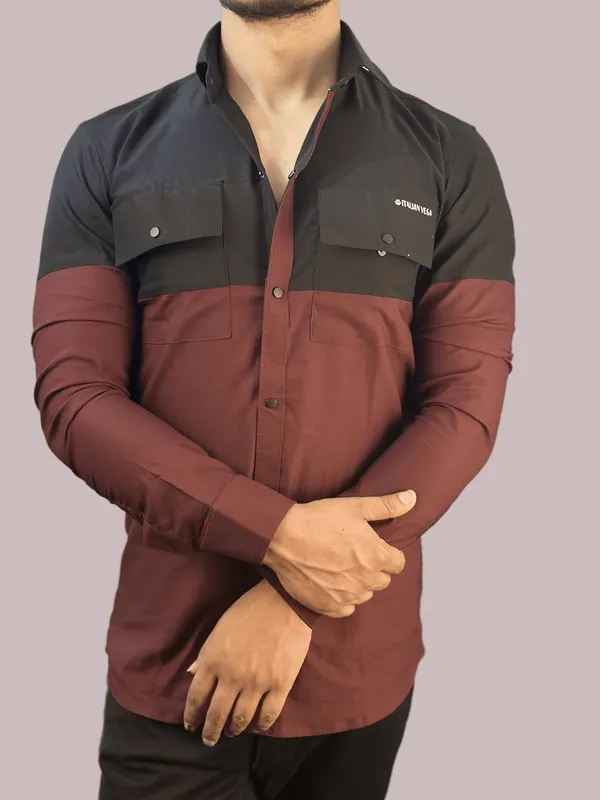 Maroon_Black_Cotton_Dual_Shade_Corduroy_Shirt_For_Men