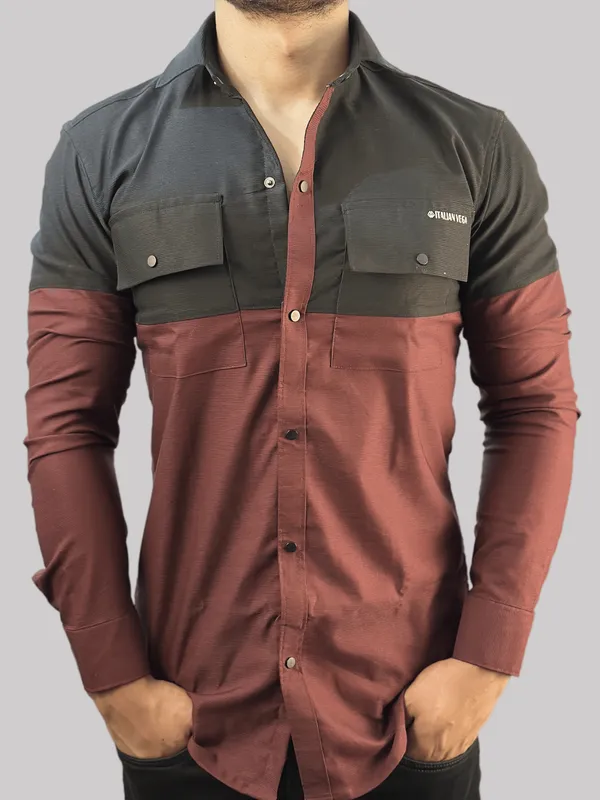 Maroon_Black_Cotton_Dual_Shade_Corduroy_Shirt_For_Men