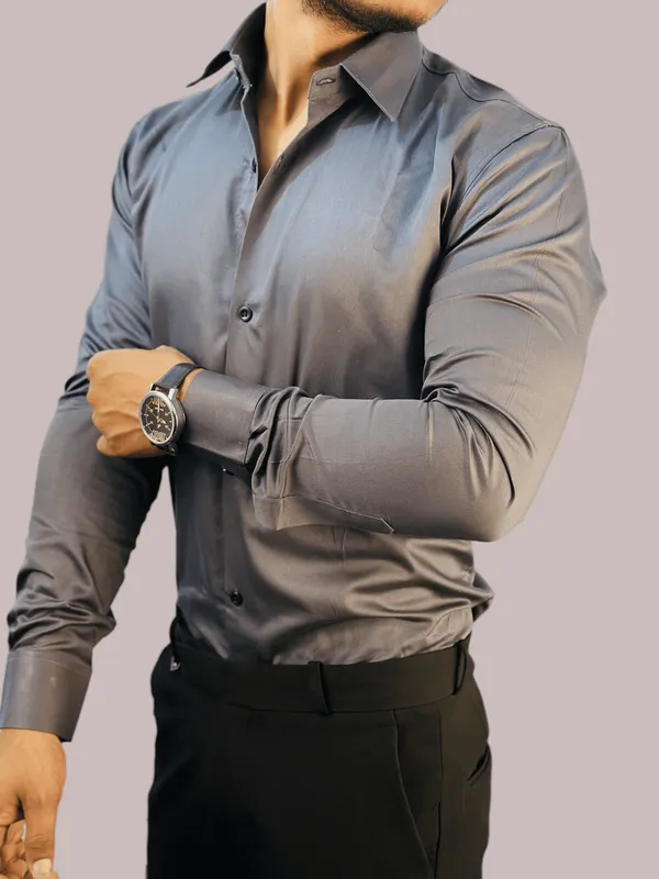Dark_Grey_Satin_Formal_Shirt_For_Men