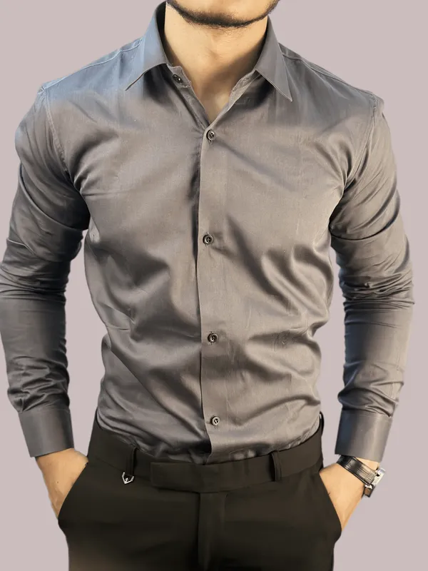 Dark_Grey_Satin_Formal_Shirt_For_Men