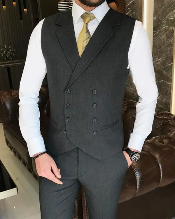 Anthracite_Terry_Cotton_Single_Breasted_3_Piece_Suit_For_Men