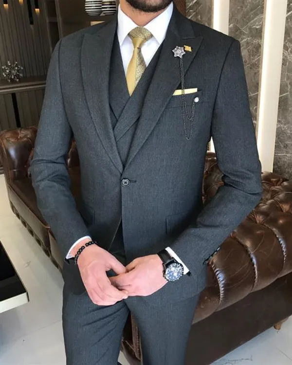 Anthracite_Terry_Cotton_Single_Breasted_3_Piece_Suit_For_Men