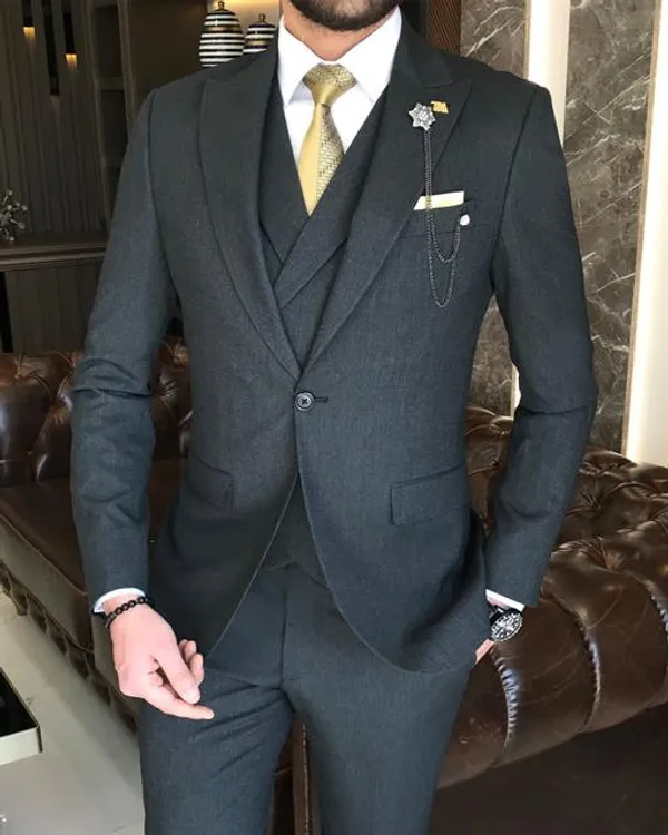Anthracite_Terry_Cotton_Single_Breasted_3_Piece_Suit_For_Men