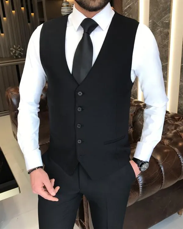 Black_Terry_Cotton_Single_Breasted_3_Piece_Suit_For_Men
