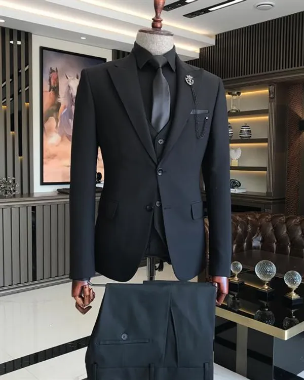 Black_Terry_Cotton_Single_Breasted_3_Piece_Suit_For_Men