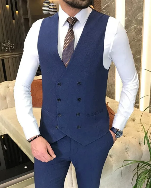 Royal_Blue_Terry_Cotton_Single_Breasted_3_Piece_Suit_For_Men
