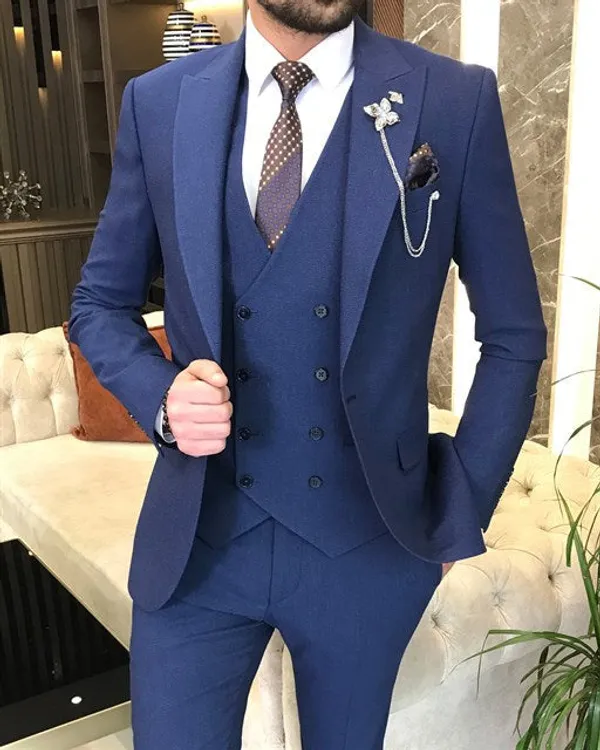 Royal_Blue_Terry_Cotton_Single_Breasted_3_Piece_Suit_For_Men