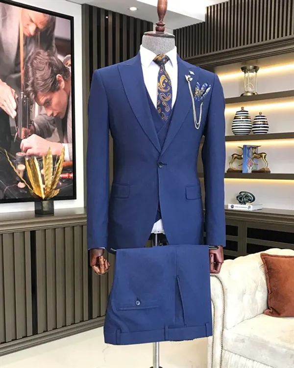 Royal_Blue_Terry_Cotton_Single_Breasted_3_Piece_Suit_For_Men