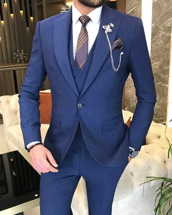 Royal_Blue_Terry_Cotton_Single_Breasted_3_Piece_Suit_For_Men