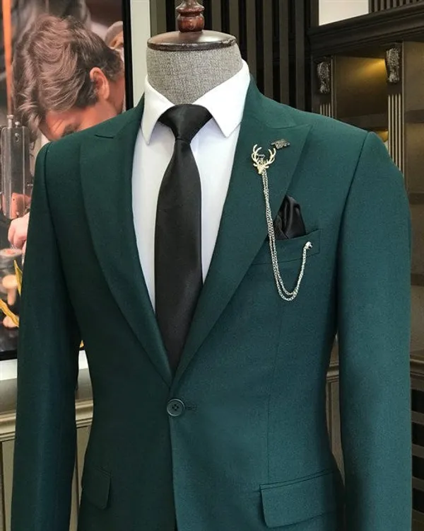 Army_Green_Terry_Cotton_Single_Breasted_3_Piece_Suit_For_Men