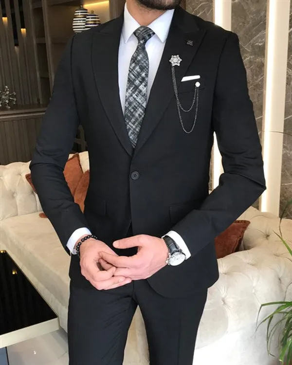 Black_Terry_Cotton_Single_Breasted_3_Piece_Suit_For_Men