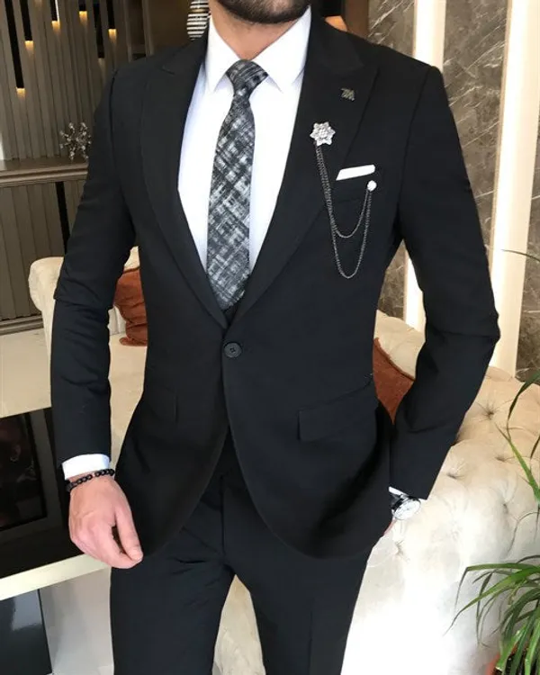 Black_Terry_Cotton_Single_Breasted_3_Piece_Suit_For_Men