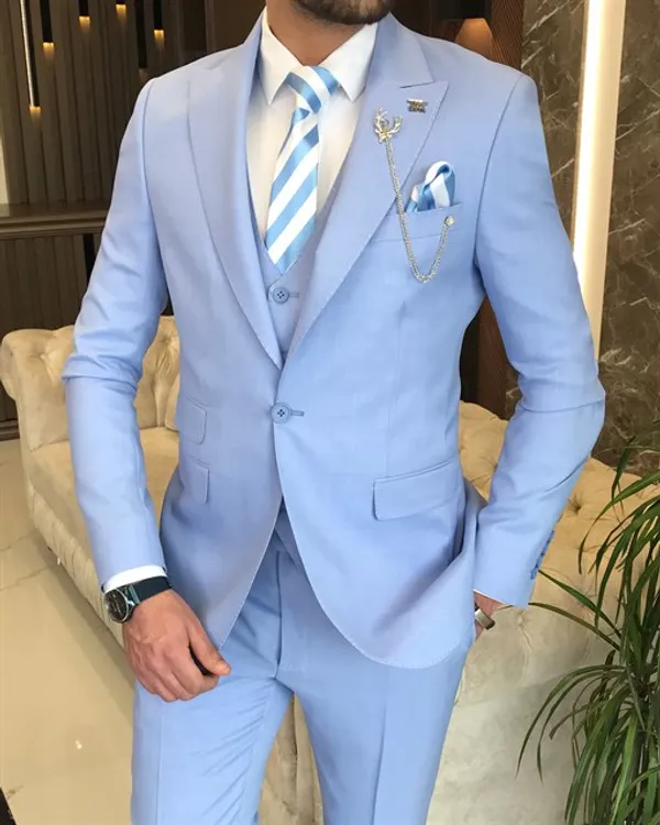 Blue_Terry_Cotton_Single_Breasted_3_Piece_Suit_For_Men