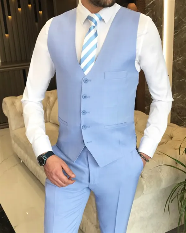 Blue_Terry_Cotton_Single_Breasted_3_Piece_Suit_For_Men
