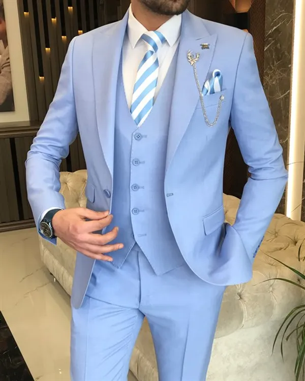 Blue_Terry_Cotton_Single_Breasted_3_Piece_Suit_For_Men