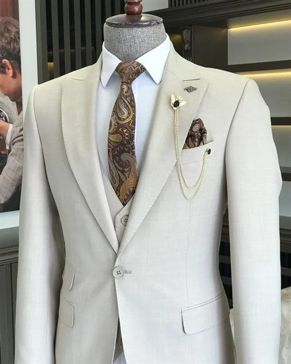 Beige_Terry_Cotton_Single_Breasted_3_Piece_Suit_For_Men