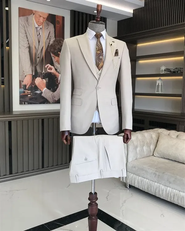 Beige_Terry_Cotton_Single_Breasted_3_Piece_Suit_For_Men