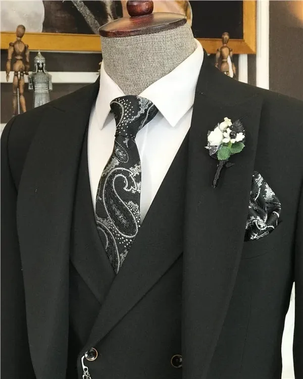 Black_Terry_Cotton_Single_Breasted_3_Piece_Suit_For_Men