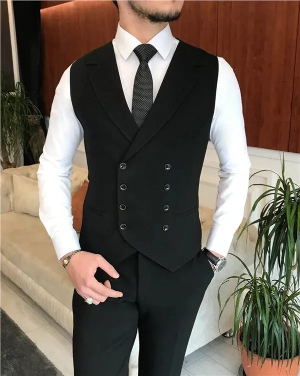 Black_Terry_Cotton_Single_Breasted_3_Piece_Suit_For_Men