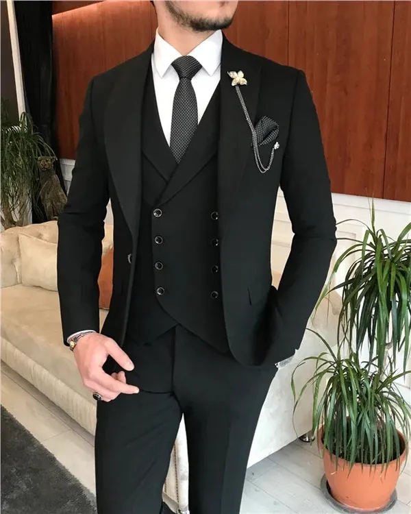Black_Terry_Cotton_Single_Breasted_3_Piece_Suit_For_Men