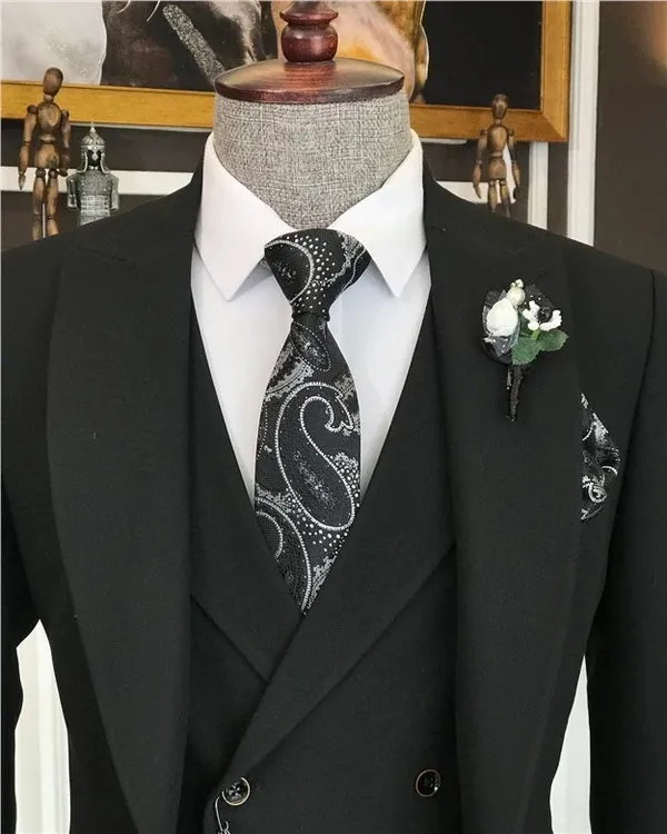 Black_Terry_Cotton_Single_Breasted_3_Piece_Suit_For_Men