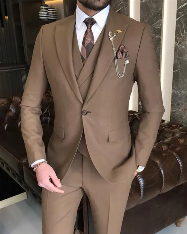 Brown_Terry_Cotton_Single_Breasted_3_Piece_Suit_For_Men