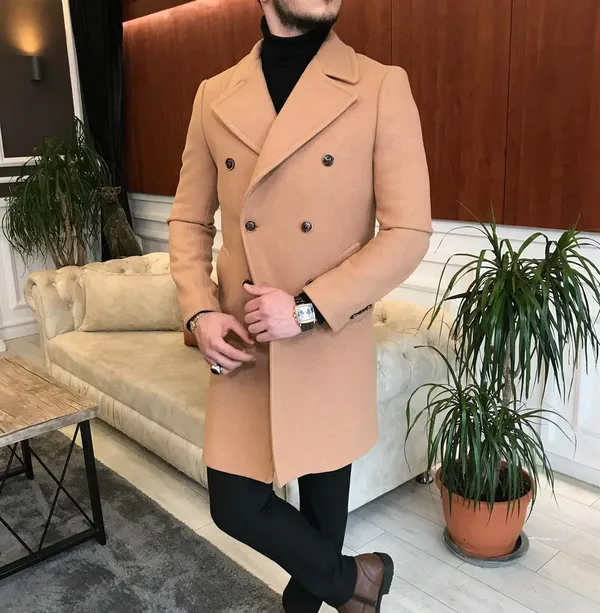 Camel_Tweed_Slim_Fit_Double_Breasted_Coat_For_Men