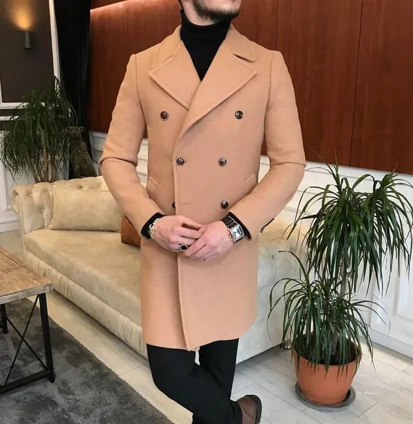 Camel_Tweed_Slim_Fit_Double_Breasted_Coat_For_Men