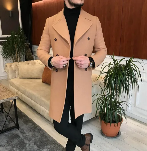 Camel_Tweed_Slim_Fit_Double_Breasted_Coat_For_Men
