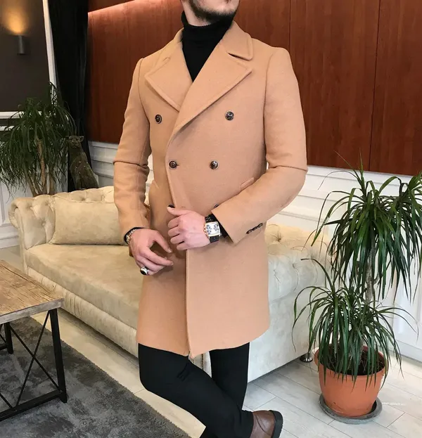 Camel_Tweed_Slim_Fit_Double_Breasted_Coat_For_Men