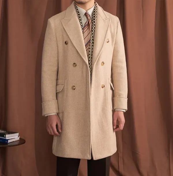 Beige_Tweed_Double_Breasted_Coat_For_Men