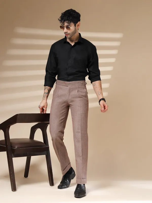 Khaki_Herringbone_Boot_Cut_Gurkha_Trousers_For_Men