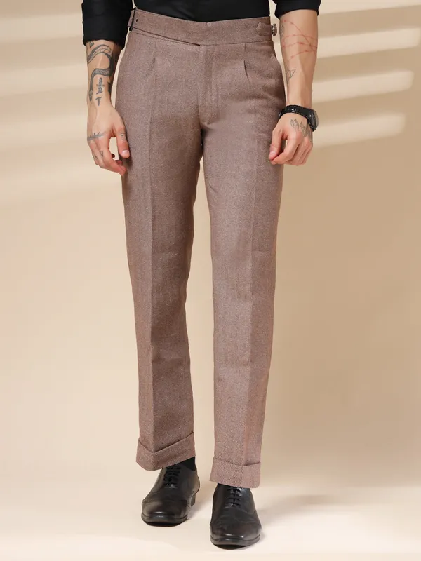 Khaki_Herringbone_Boot_Cut_Gurkha_Trousers_For_Men