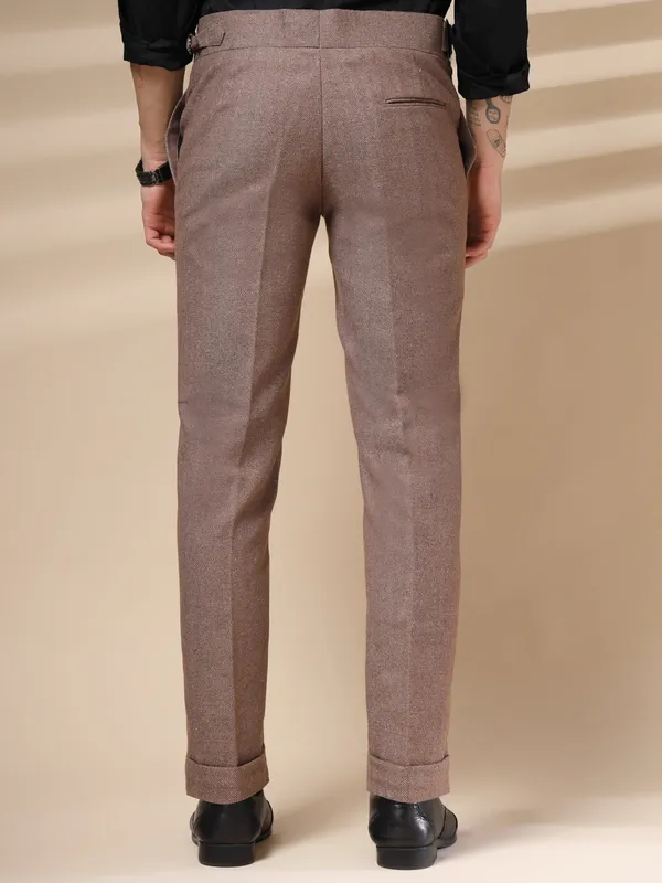 Khaki_Herringbone_Boot_Cut_Gurkha_Trousers_For_Men