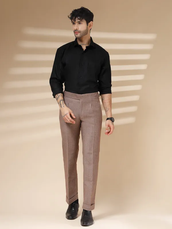 Khaki_Herringbone_Boot_Cut_Gurkha_Trousers_For_Men