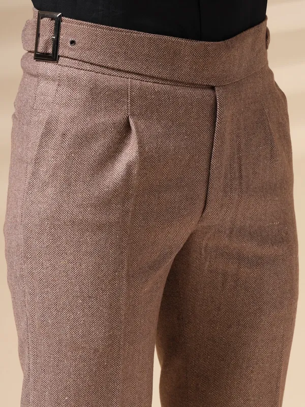 Khaki_Herringbone_Boot_Cut_Gurkha_Trousers_For_Men