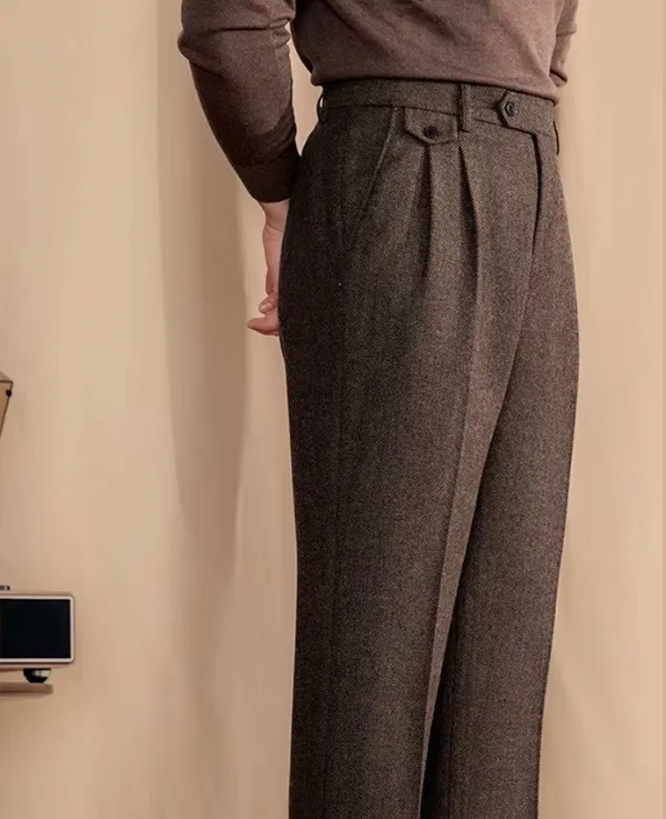 Khaki_Herringbone_Straight_Fit_Gurkha_Pants_For_Men