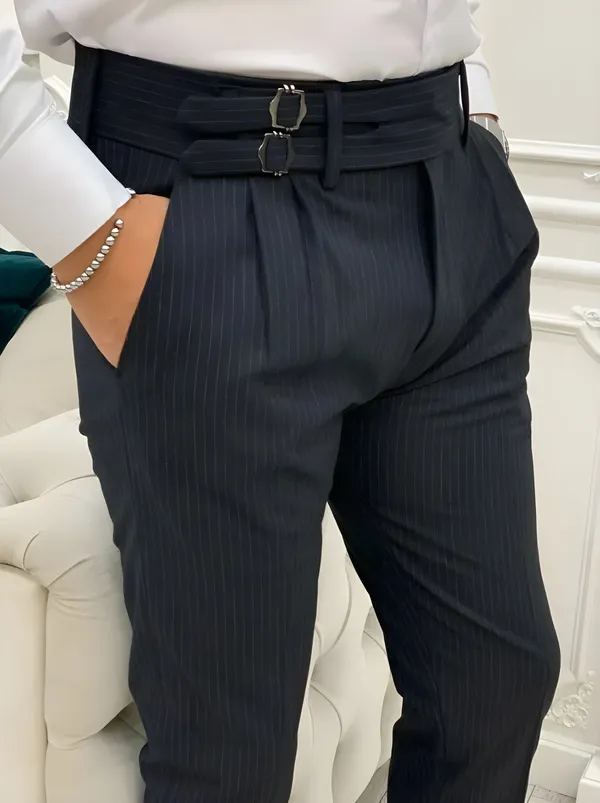 Black_Striped_Viscose_Double_Buckle_Gurkha_Pants_For_Men
