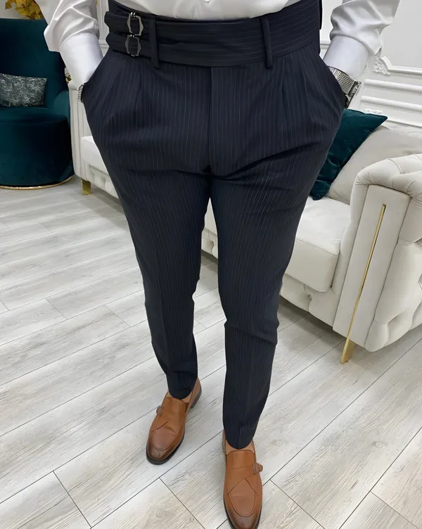 Black_Striped_Viscose_Double_Buckle_Gurkha_Pants_For_Men