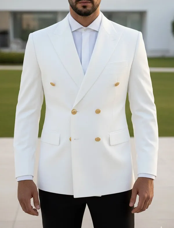 White_Terry_Cotton_Slim_Double_Breasted_Blazer_For_Men