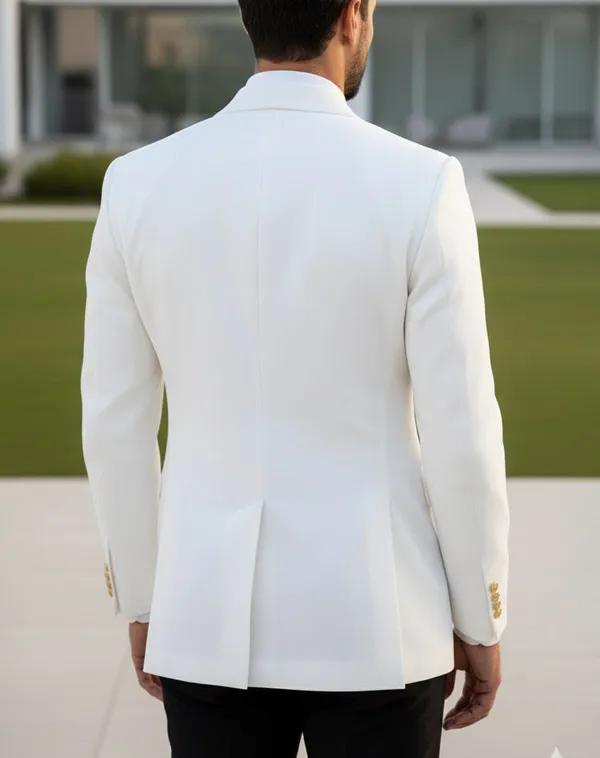 White_Terry_Cotton_Slim_Double_Breasted_Blazer_For_Men