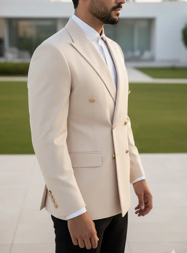 Beige_Terry_Cotton_Slim_Double_Breasted_Blazer_For_Men