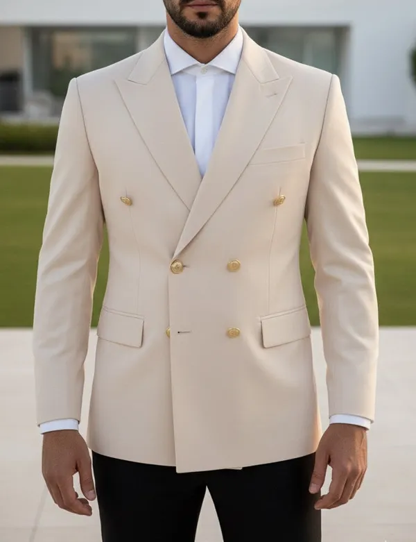 Beige_Terry_Cotton_Slim_Double_Breasted_Blazer_For_Men