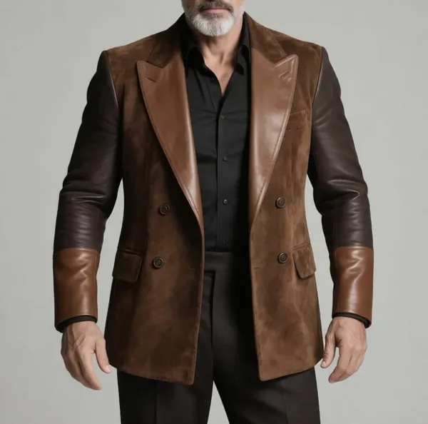 Brown_Suede_Double_Breasted_Peak_Lapel_Blazer_For_Men