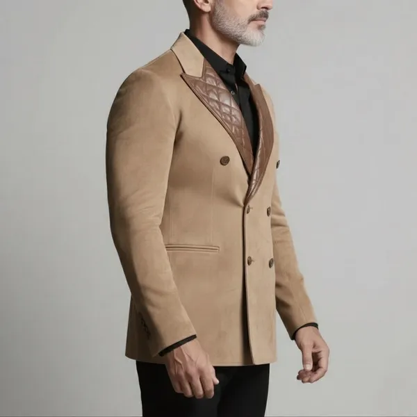 Beige_Suede_Double-Breasted_Blazer_For_Men