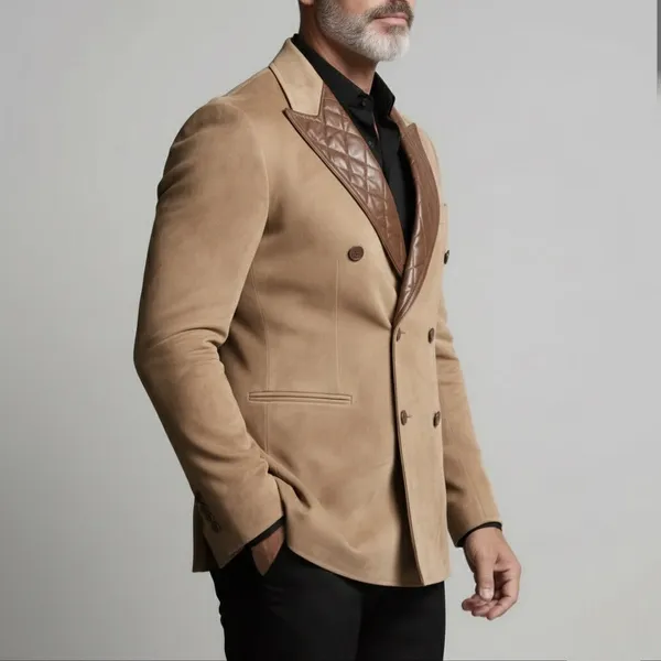 Beige_Suede_Double-Breasted_Blazer_For_Men