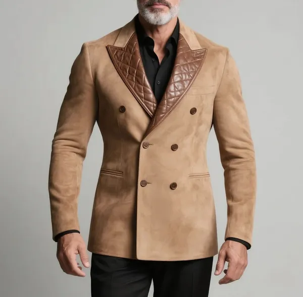 Beige_Suede_Double-Breasted_Blazer_For_Men