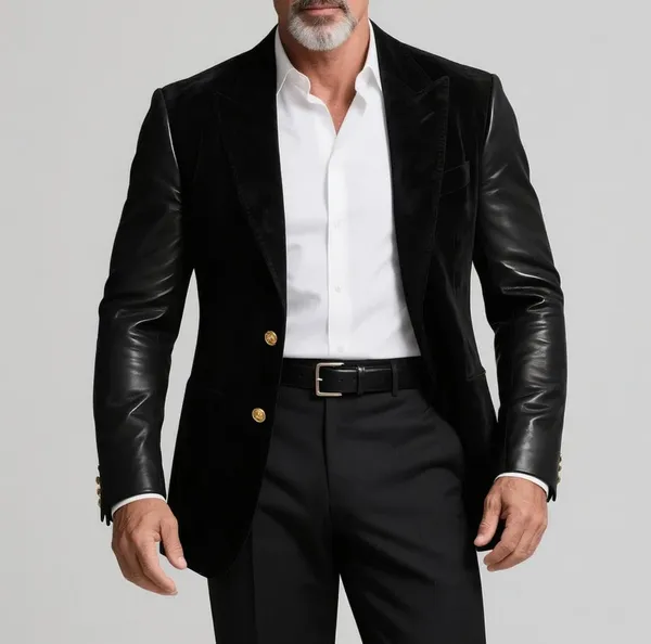 Black_Suede_Slim_Fit_Peak_Lapel_Blazer_For_Men